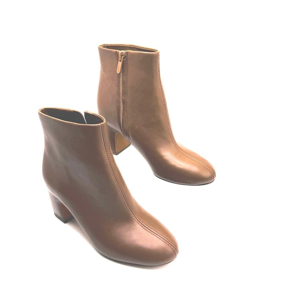 Vince Terri Brown Leather Block Heel Ankle Booties Chelsea Boots 35.5 - Picture 12 of 13